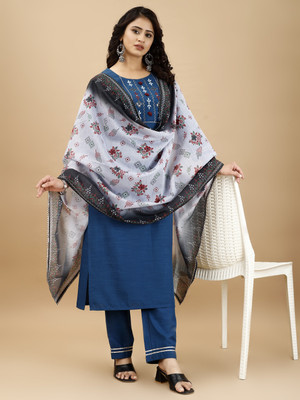 FELLORA Embroidered, Floral Print, Solid Kurta, Trouser/Pant & Dupatta Set
