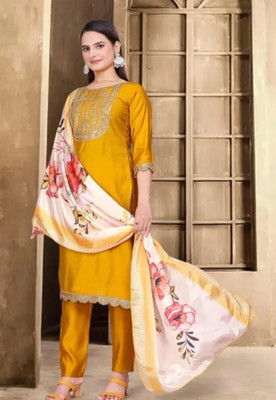 Vividvibe Embroidered, Self Design, Embellished Kurta, Trouser/Pant & Dupatta Set