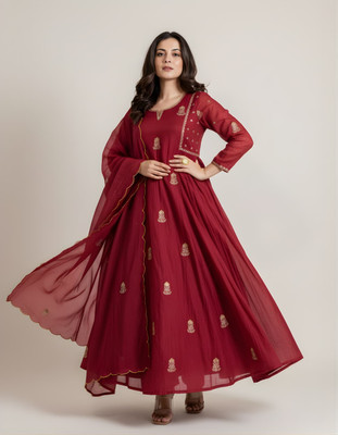 Folkiss Embroidered Anarkali Kurta, Bottom & Dupatta Set