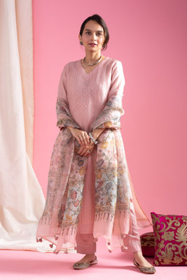 maa creation Embroidered Anarkali Kurta, Bottom & Dupatta Set