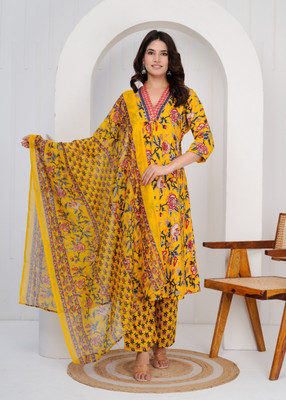 Clothonus Printed Kurta, Palazzo & Dupatta Set