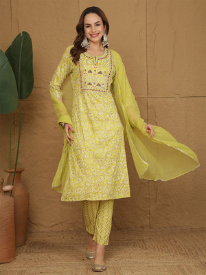 ANOUK Printed Kurta, Trouser/Pant & Dupatta Set