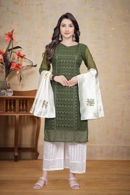 nejadhari fashion Printed Kurta, Palazzo & Dupatta Set