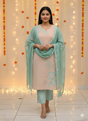 JF Textiles Embroidered Kurta, Trouser/Pant & Dupatta Set