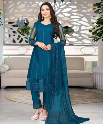 HOC's Embroidered Kurta, Palazzo & Dupatta Set