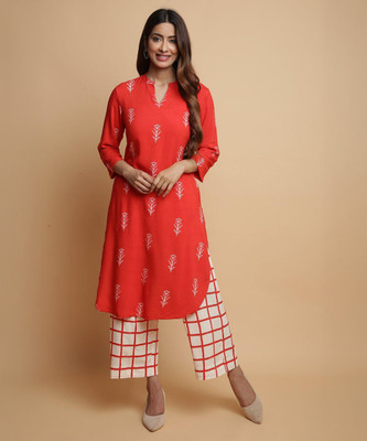BIBA Printed Kurta, Palazzo & Dupatta Set