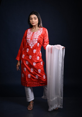 MALKIAT Embroidered Kurta, Trouser/Pant & Dupatta Set
