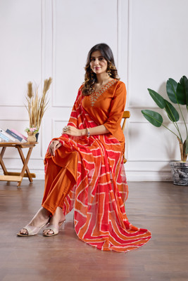 Sukhvilas Enterprise Embroidered Kurta, Trouser/Pant & Dupatta Set