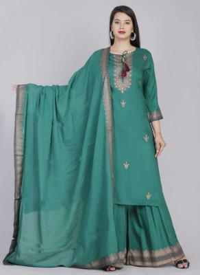 ETISHA Embroidered Kurta, Palazzo & Dupatta Set