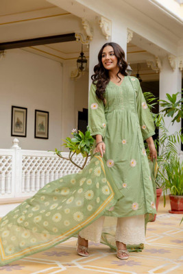 Komfortive Self Design Kurta, Palazzo & Dupatta Set