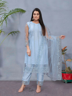 HOC's Embroidered Kurta, Palazzo & Dupatta Set