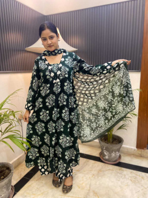 SHIVRAM Floral Print Kurta, Trouser/Pant & Dupatta Set