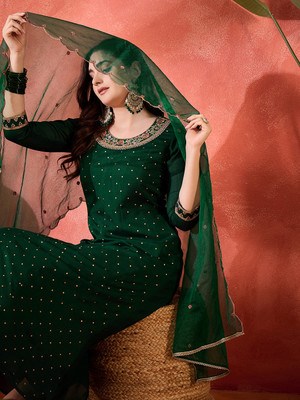 Sangria Embroidered Kurta, Trouser/Pant & Dupatta Set