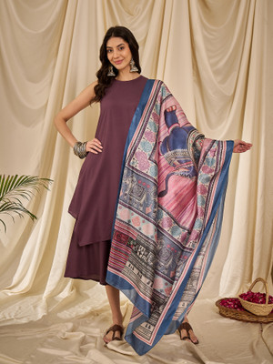 InWeave Solid Kurta, Palazzo & Dupatta Set