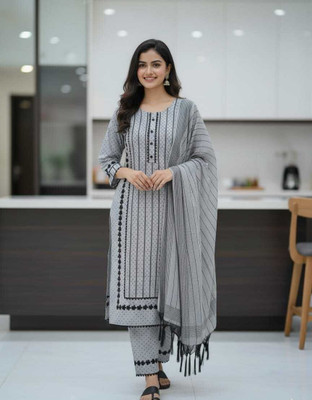 UF Collection Self Design Kurta, Salwar & Dupatta Set