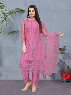 GJFIIVE Floral Print, Embroidered Anarkali Kurta, Bottom & Dupatta Set