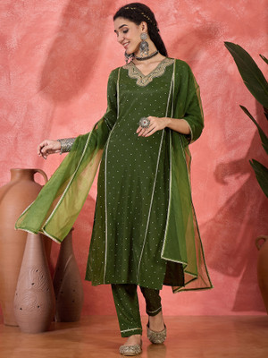 Sangria Embroidered Kurta, Trouser/Pant & Dupatta Set