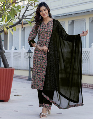 Skylee Embellished, Geometric Print, Floral Print Kurta, Trouser/Pant & Dupatta Set