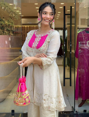 Dhayansh Enterprise Embroidered Kurta, Palazzo & Dupatta Set