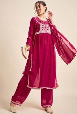 SheWill Embroidered Kurta, Palazzo & Dupatta Set