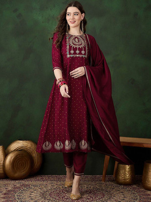 Sangria Embroidered Anarkali Kurta, Bottom & Dupatta Set