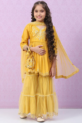 BIBA Embroidered Kurta, Sharara & Dupatta Set