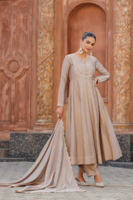 Tasrika Embroidered Anarkali Kurta, Bottom & Dupatta Set