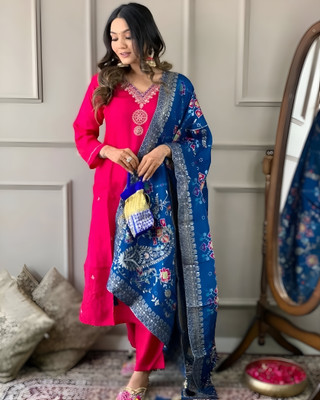 Fabish Embroidered Kurta, Trouser/Pant & Dupatta Set