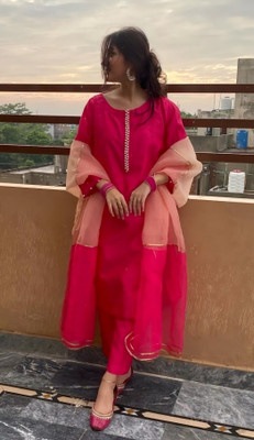 aliyaenterprise Solid Kurta, Palazzo & Dupatta Set