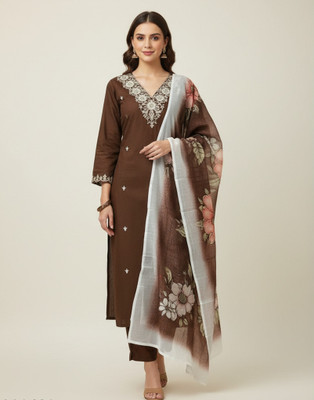 divinedrapess Embroidered Kurta, Churidar & Dupatta Set