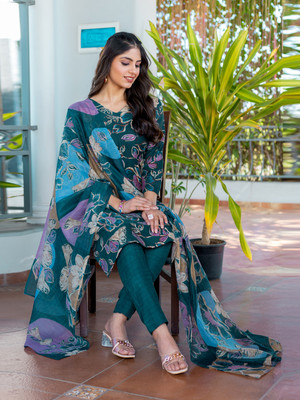 ARADHNA Printed Kurta, Churidar & Dupatta Set