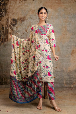 A&k Embroidered Kurta, Trouser/Pant & Dupatta Set