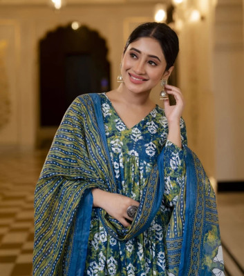 THE Z KARA Printed Kurta, Palazzo & Dupatta Set