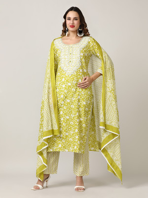Jaipur Kurti Floral Print Kurta, Trouser/Pant & Dupatta Set