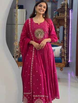 Irtada Printed Anarkali Kurta, Bottom & Dupatta Set