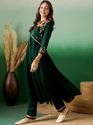 Sangria Embroidered Anarkali Kurta, Bottom & Dupatta Set