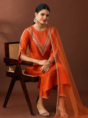 Jaipur Kurti Embroidered Kurta, Trouser/Pant & Dupatta Set