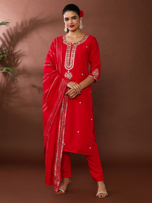 Jaipur Kurti Embroidered Kurta, Trouser/Pant & Dupatta Set