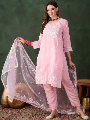 Leeza Store Embroidered Kurta, Trouser/Pant & Dupatta Set