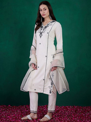 Sangria Embroidered Kurta, Trouser/Pant & Dupatta Set