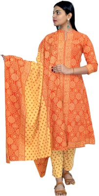 JAIPUR HAND BLOCK Geometric Print Kurta, Trouser/Pant & Dupatta Set