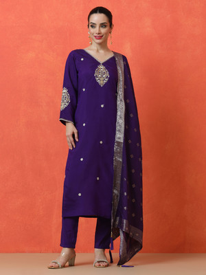 Jaipur Kurti Embroidered Kurta, Trouser/Pant & Dupatta Set