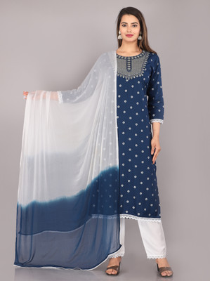 tushar handicrafts Printed, Embroidered, Color Block Kurta, Trouser/Pant & Dupatta Set