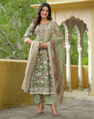 Skylee Printed Anarkali Kurta, Bottom & Dupatta Set