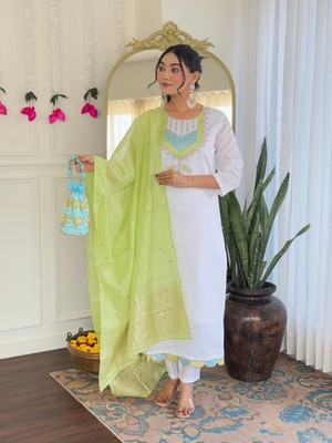Feelon Embroidered Kurta, Trouser/Pant & Dupatta Set