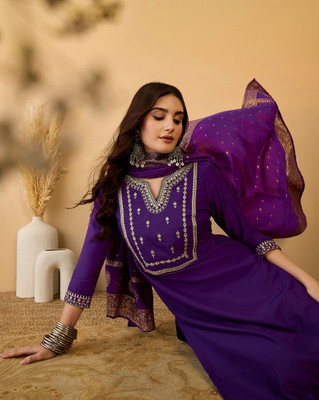 Sangria Embroidered Kurta, Trouser/Pant & Dupatta Set