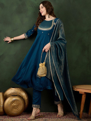 Sangria Embroidered Anarkali Kurta, Bottom & Dupatta Set