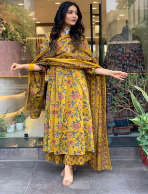 Claria Creation Floral Print Kurta, Palazzo & Dupatta Set
