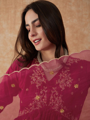 Sangria Embroidered Kurta, Palazzo & Dupatta Set