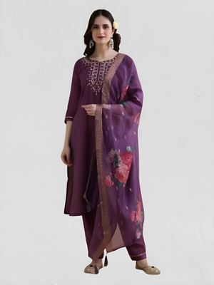 Aksa Fashion Embroidered Kurta, Trouser/Pant & Dupatta Set